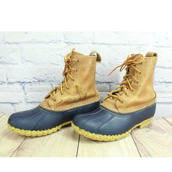 LL Bean Multicolor Leather 8" Lace Up Unlined Ankle Duck Boots Size 7 Wide - Picture 2 of 11